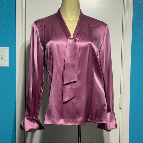 Lafayette 148 New York Tops - Lafayette 148 New York Pink Cuffed Sleeve PussyBow Blouse 100% silk Size 6 EUC